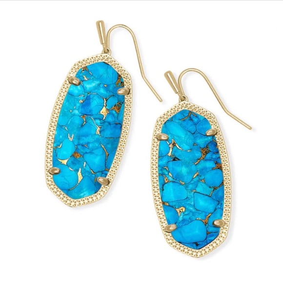 NEW Kendra Scott Elle Gold Drop Earrings in Bronze Veined Turquoise Magnesite - Picture 2 of 11